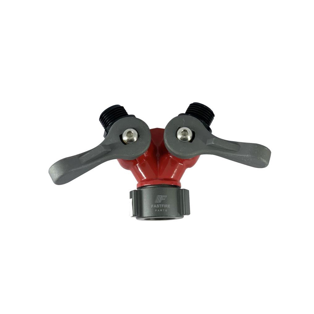 Valve, Wye ball, Aluminum, 0.75" Female GHT, (2) 0.75" Male GHT, Red, Fast