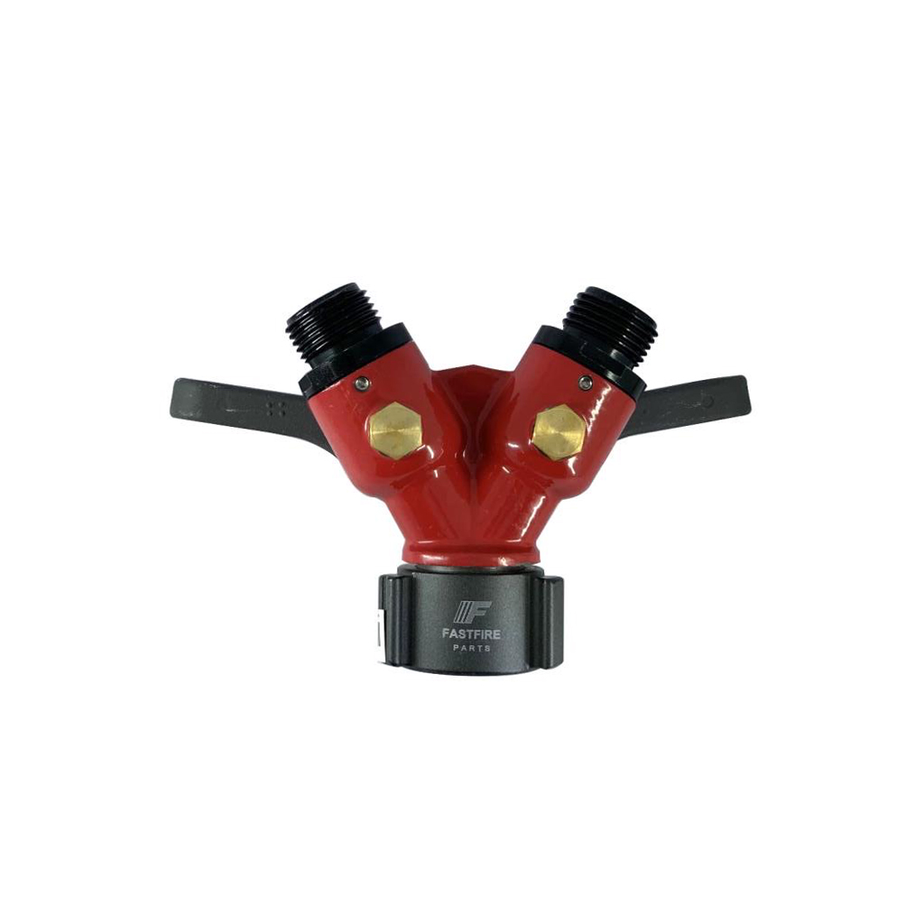 Valve, Wye ball, Aluminum, 0.75" Female GHT, (2) 0.75" Male GHT, Red, Fast - Image 2
