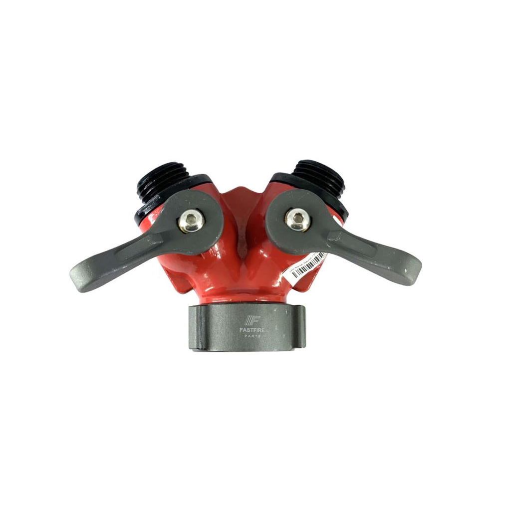 Valve, Wye ball, Aluminum, 1" Female NH/NST, (2) 0.75" Male GHT, Red, Fast