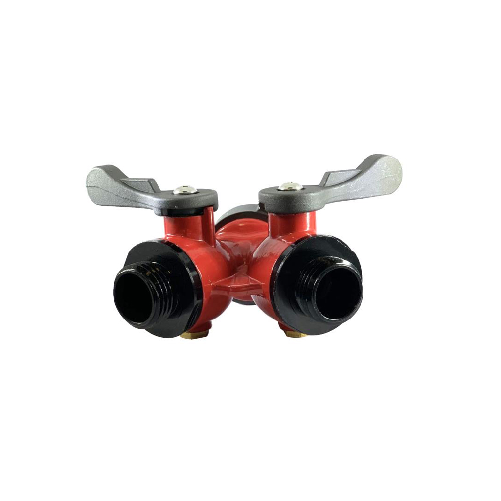 Valve, Wye ball, Aluminum, 1" Female NH/NST, (2) 0.75" Male GHT, Red, Fast - Image 2