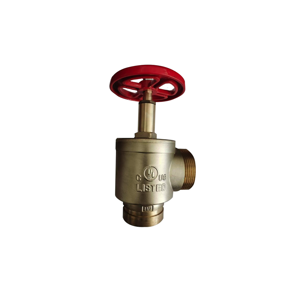 Angle Hose Valve, Forged DZR brass, Red Aluminum handwheel, Inlet 2.5″ (73mm) Grooved, Outlet 2.5″ Male NH/NST, Max working pressure: 300psi @ 70 ° F (21 °C), FM approved, UL listed, ULC listed, Fast
